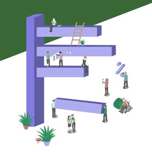 Auf dem Deckblatt sind Figuren zu sehen, die sich zu Diagrammen austauschen.